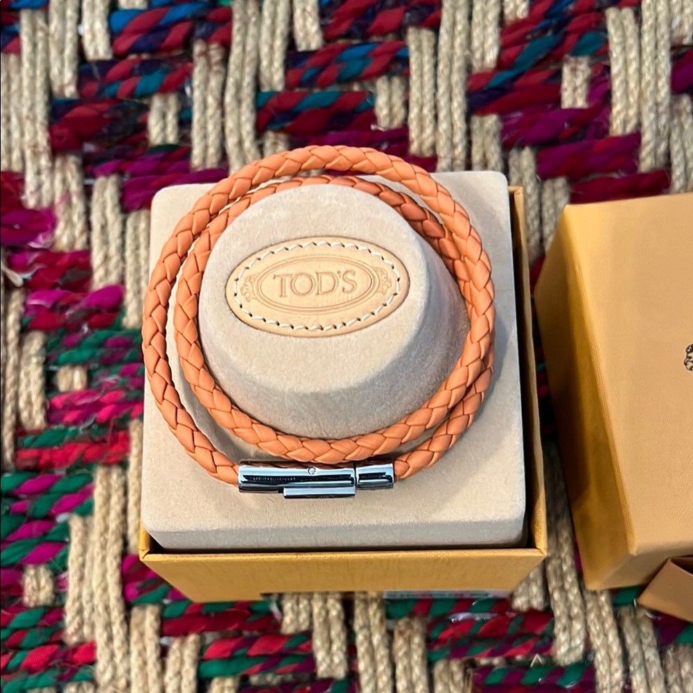 TOD'S Orange Braided Leather Bracelet